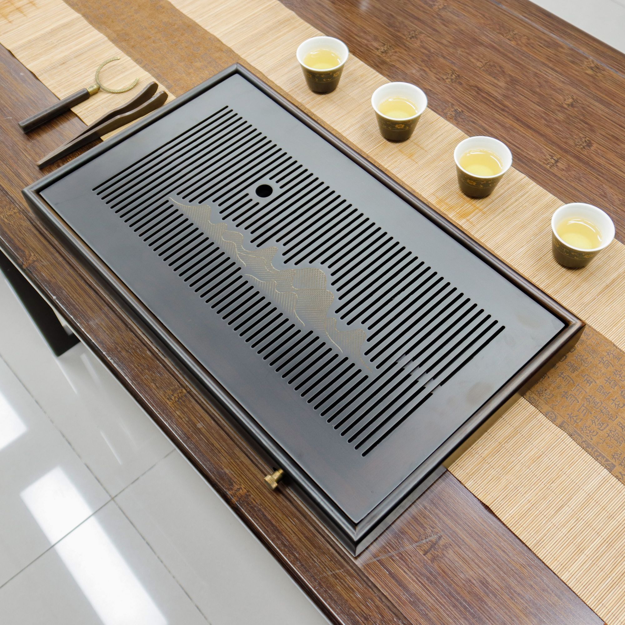 【山恋茶盘】小型家用长方形托盘沥水功夫茶具储水式茶海复古干泡