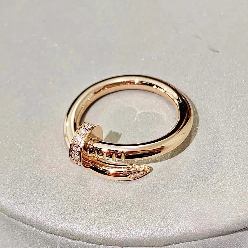 18K金钉子戒指南非天南钻石真金戒子玫瑰金色金镶钻钉子头尾戒指