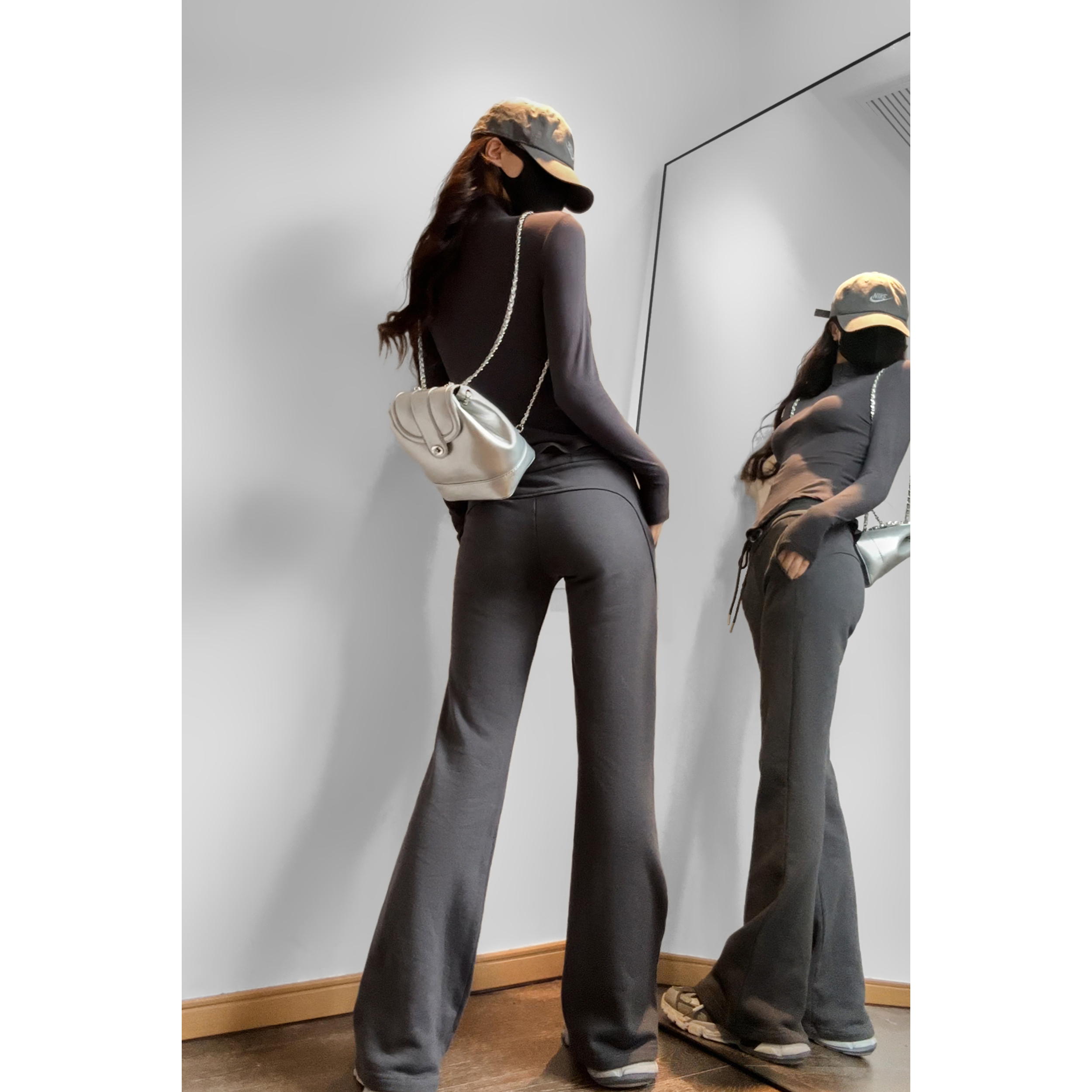 夏春茶欧美风低腰修身垂感喇叭裤女秋冬辣妹显瘦拖地微喇运动裤