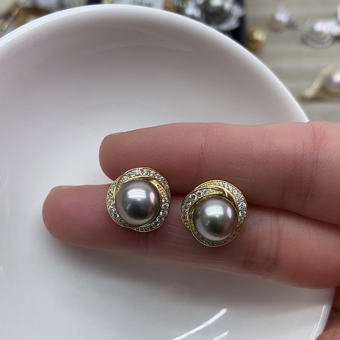 耳饰银S925镶嵌海水珍珠