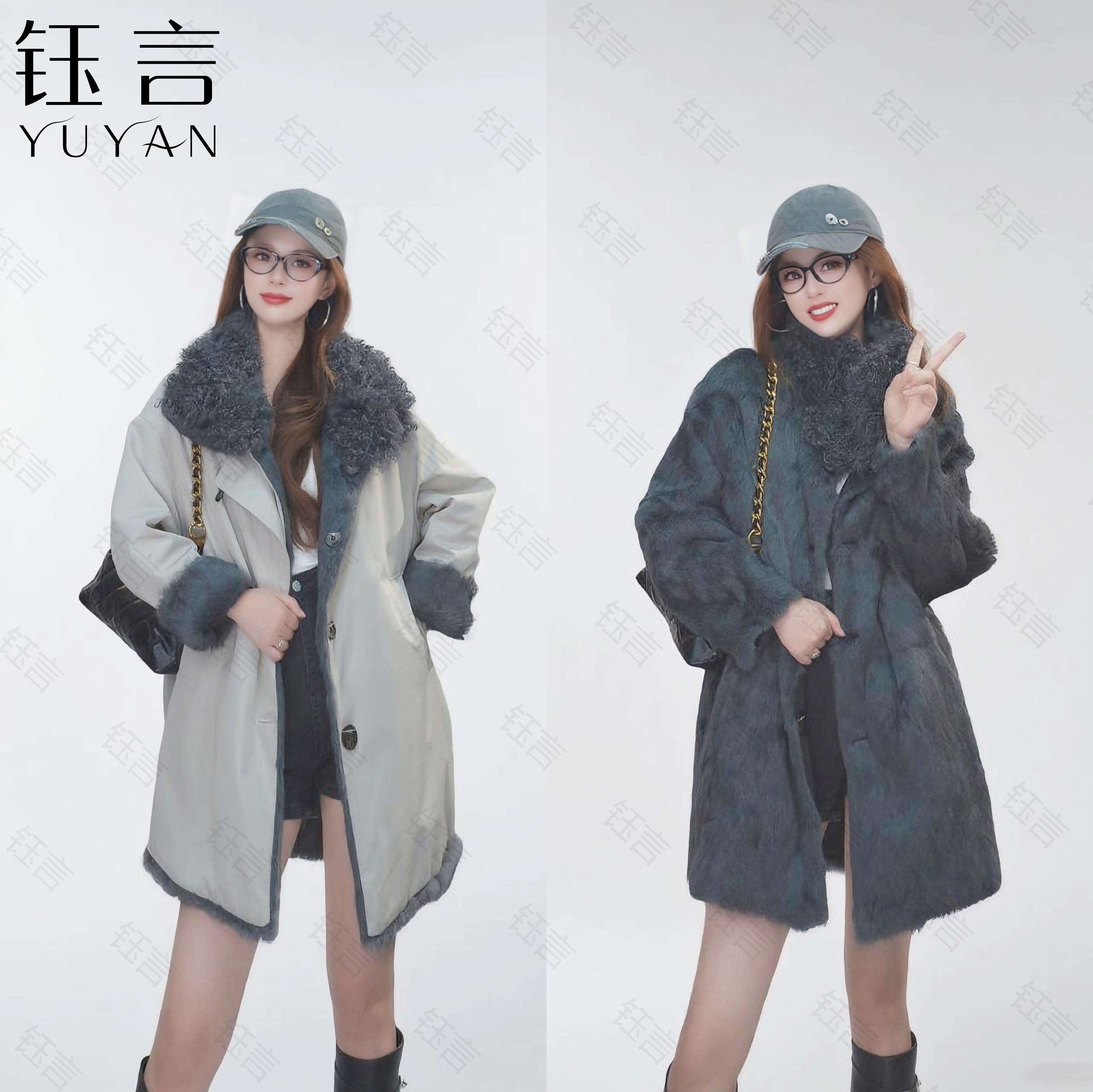 【子墨】两面穿女款休闲毛袖25年女士秋冬短款时尚大气百搭风衣