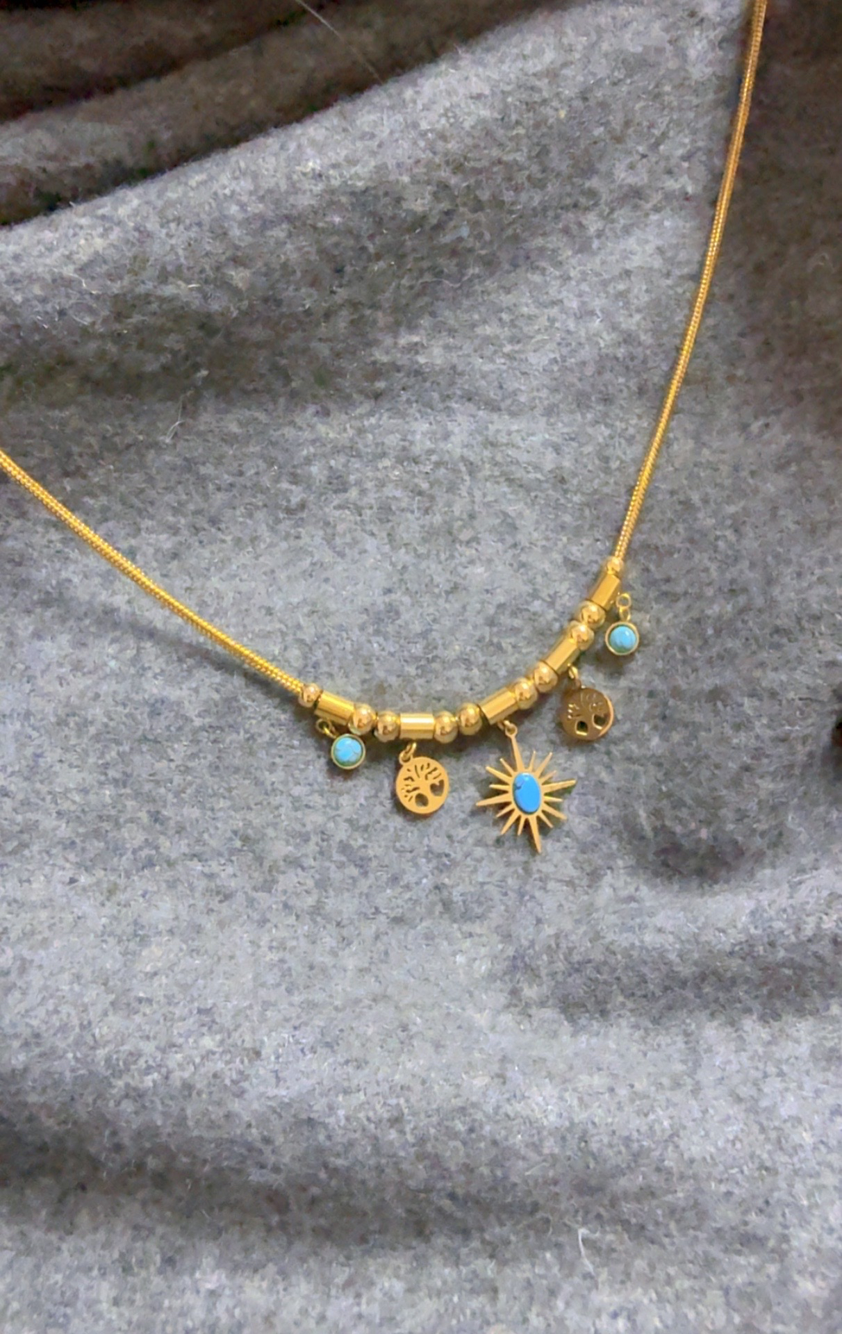 钛钢项链 D&K钛钢金色蓝色太阳花一套项链手链甜美百搭手工耳环