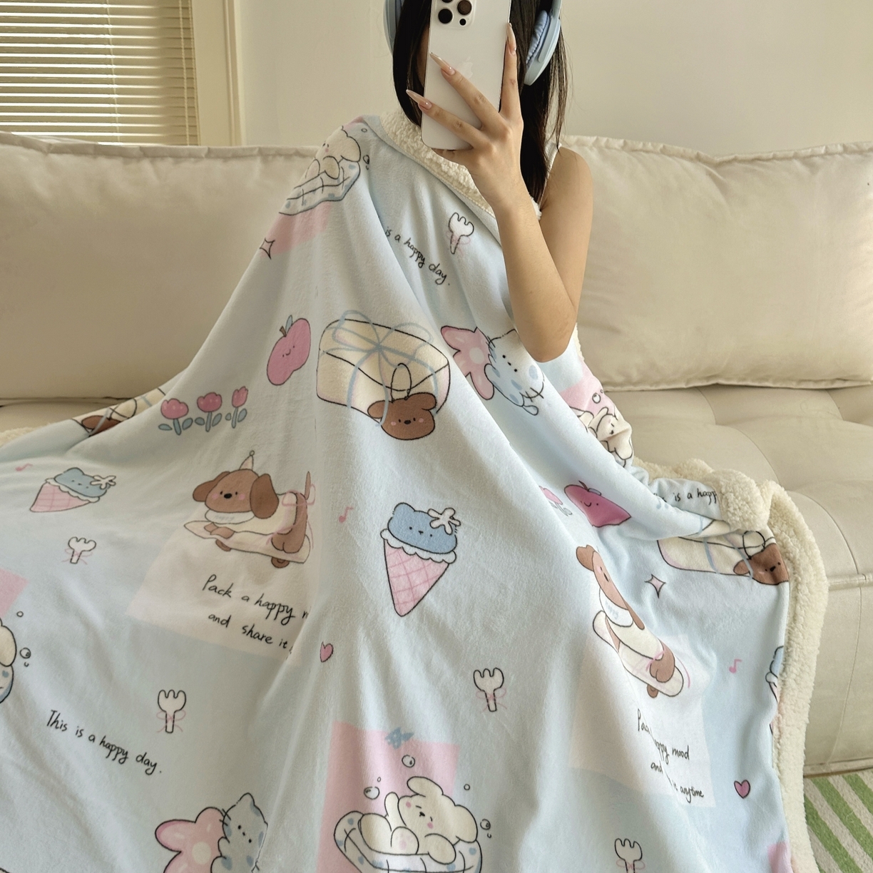 新款INS卡通A类牛奶绒羊羔绒毛毯毯子午睡毯盖毯沙发毯子