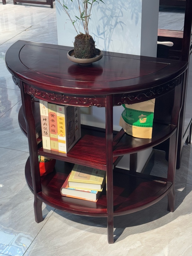 则言红木家具 黑酸枝半圆桌 84*42*80 可作玄关圆台花架花台