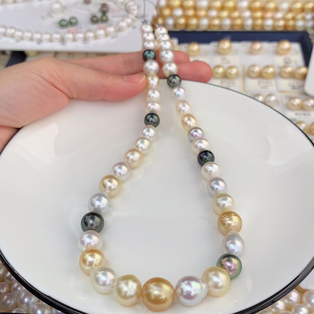 未镶嵌黑白金项链7-11mm海水珍珠