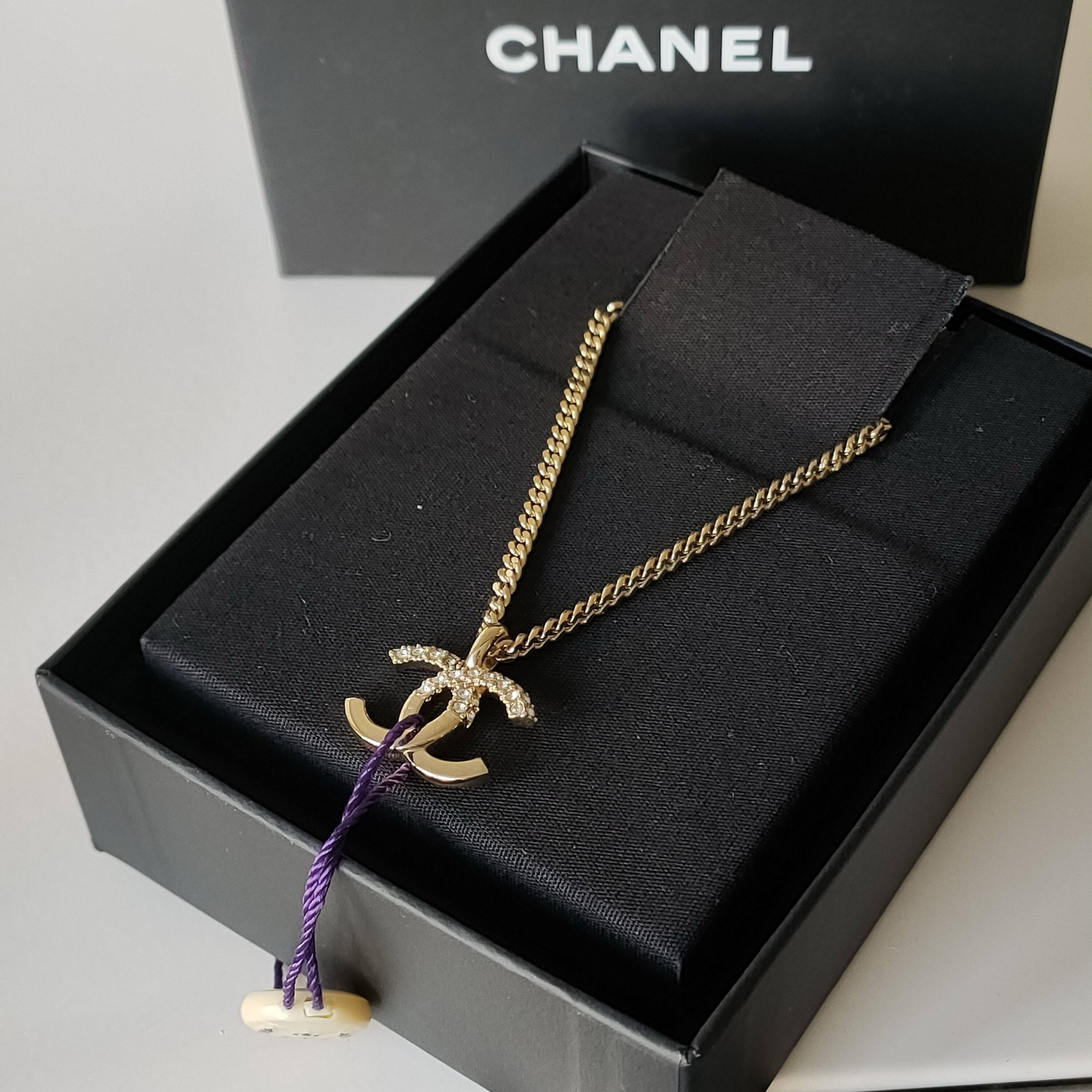 95新 Chanel/香奈儿 Azul-金色拼接水钻双C项链38583