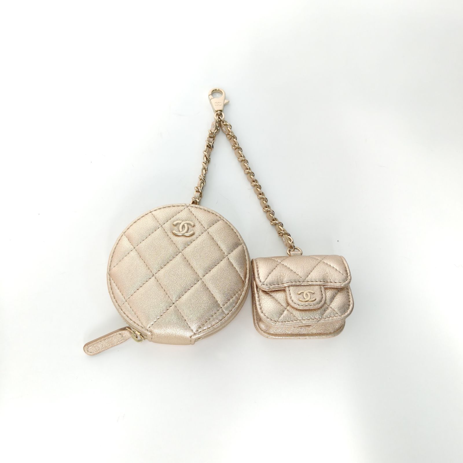 99新 Chanel/香奈儿 花花 皮革S 镭射标 子母 耳机包 圆饼包