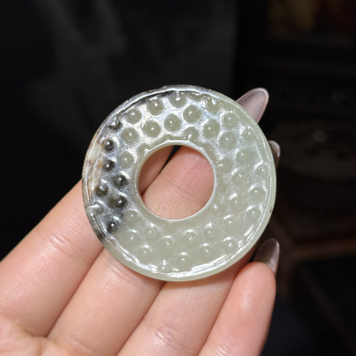 旧藏和田玉谷纹玉璧玉环挂件100278