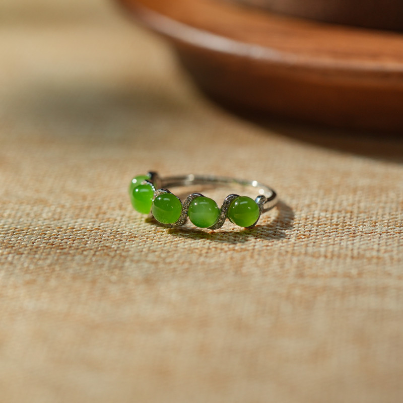 【翠青排戒】和田玉戒指-18K金-GG1498-ZJ|BHT5