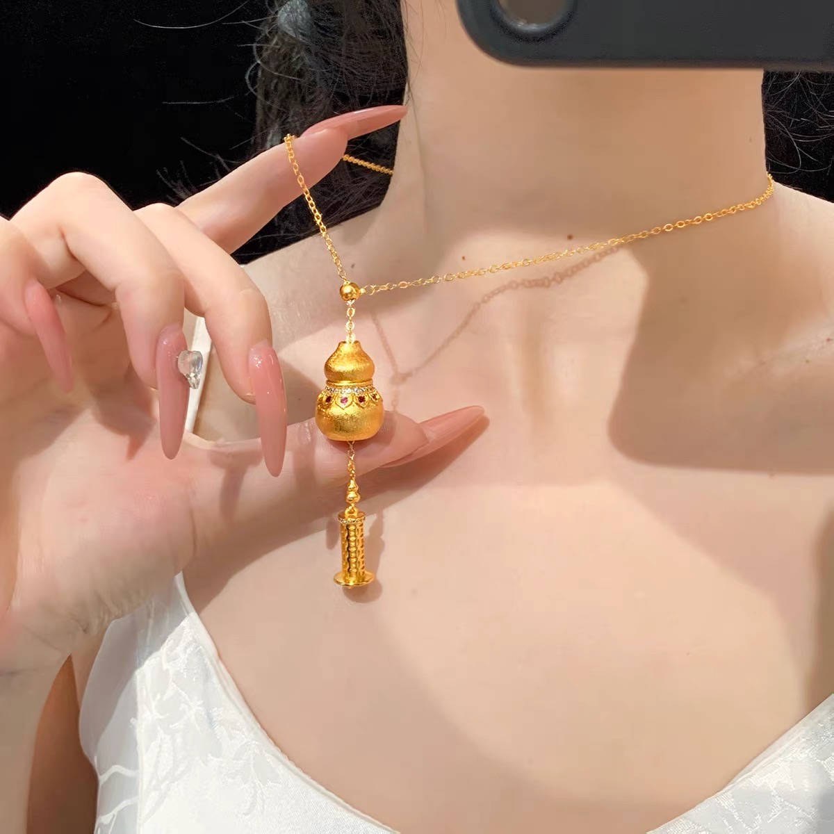 非金属吊坠 金色日韩百搭女葫芦上下可调项链XL2339