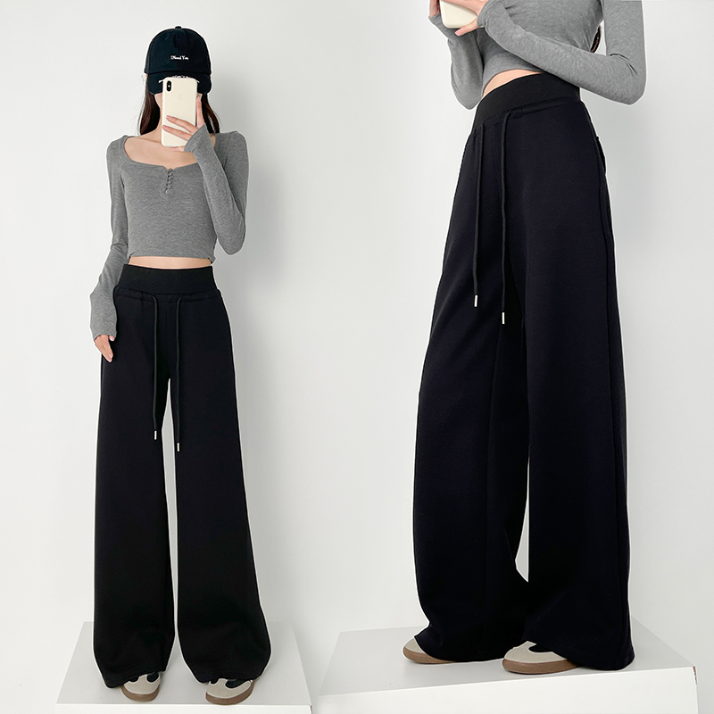2025款女裤阔腿时尚休闲A字加长遮肉运动卫裤高腰宽松拖地春款