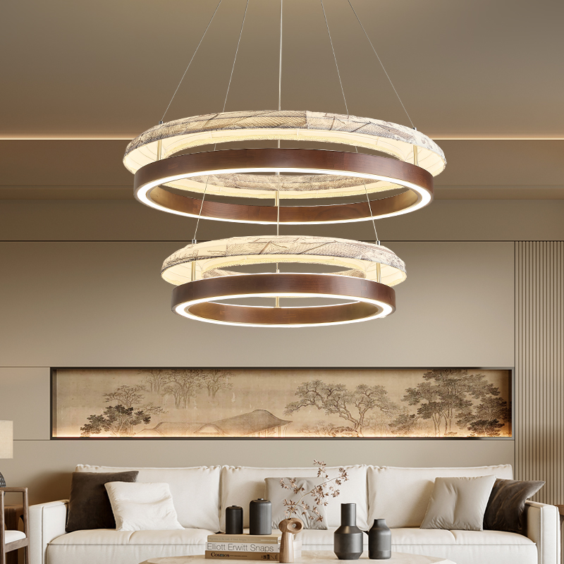 新中式宋代美学餐厅吊灯南洋风复古禅意印花书房吧台灯中古风灯具