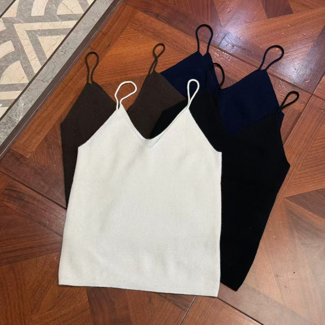 MYL 2025夏季新品山羊绒针织吊带时尚V领套头细带纯色打底上衣