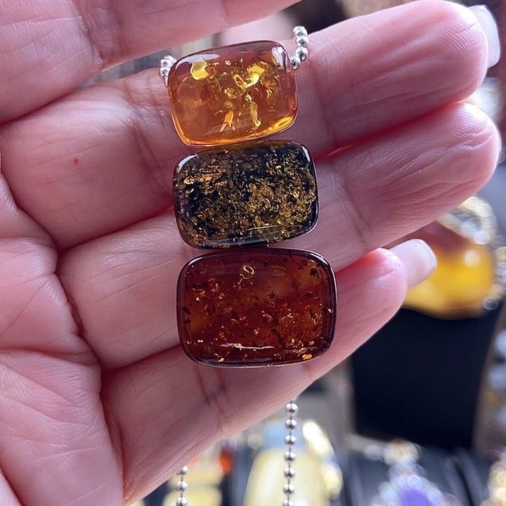 琥珀银S925镶嵌颈饰吊坠