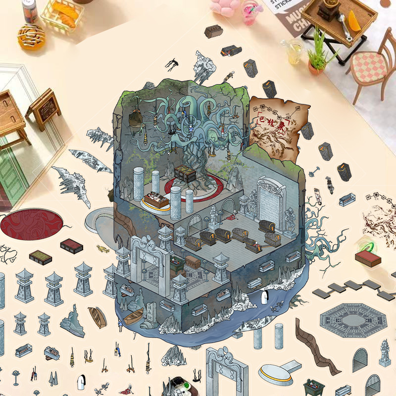 十一玖3D造景贴纸微恐系列鲁王墓微缩场景立体小屋卡通diy造景贴
