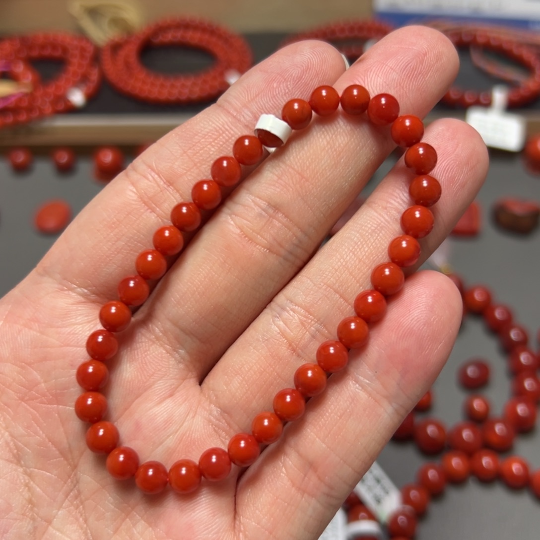 南红玛瑙未镶嵌手串柿子锦约5.6mm