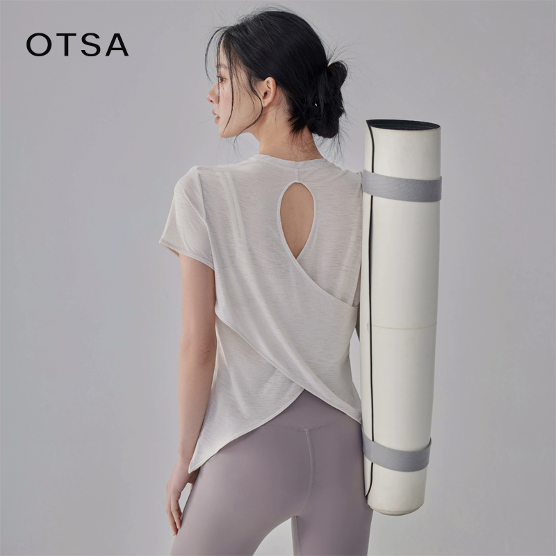 【OTSA】轻薄透气运动罩衫女跑步健身训练短袖显瘦瑜伽服上衣238