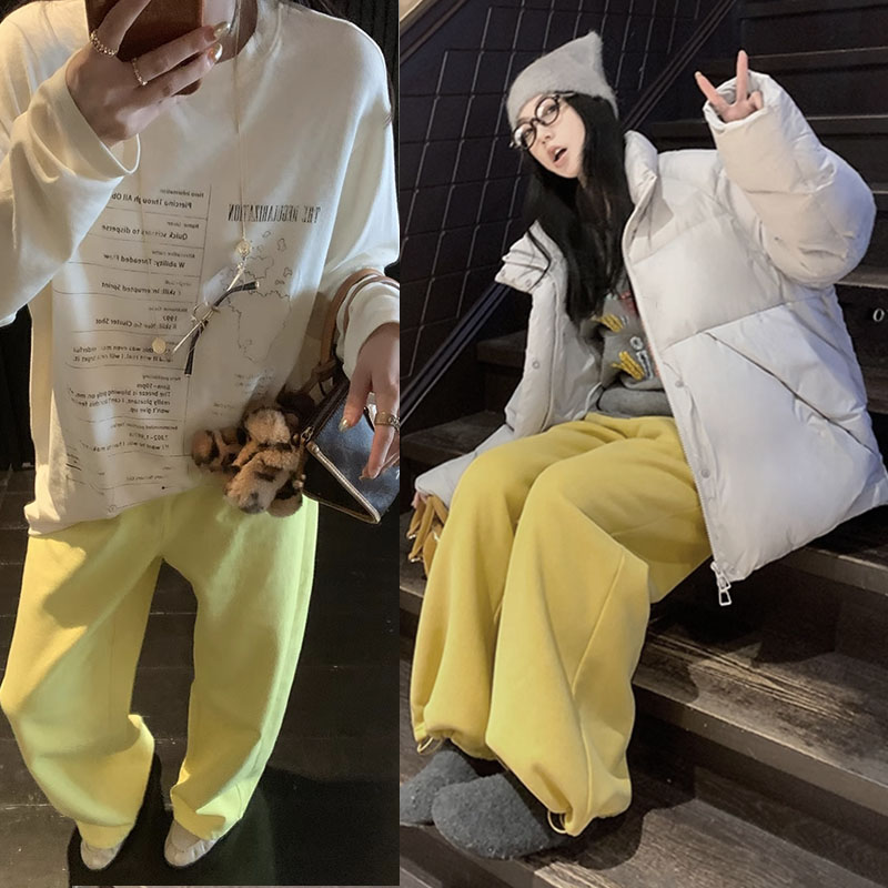 秋冬卫裤女冬季加厚慵懒风休闲裤高腰直筒阔腿裤宽松裤子外穿