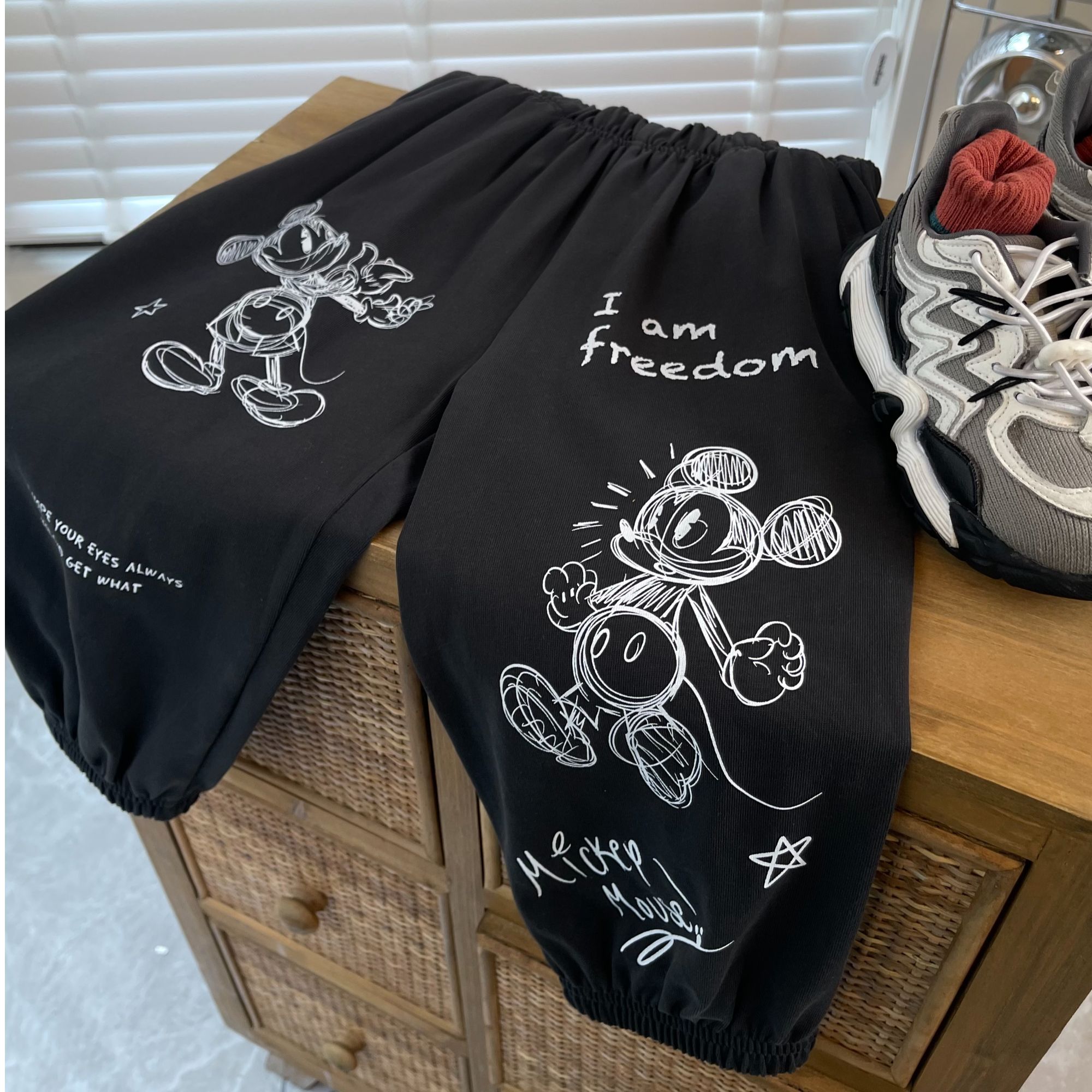 巴家黑灰色 纯棉儿童卫裤男童女童长裤 韩范 100%棉