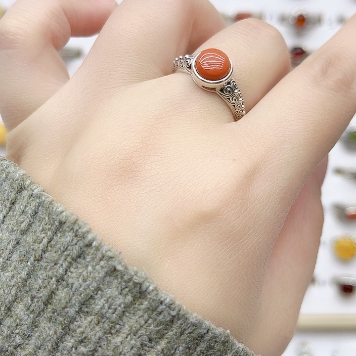 玛瑙/玉髓戒指银S925镶嵌925银