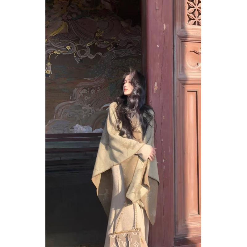 【卡其银杏叶】秋冬款百搭新中式仿羊绒披肩气质女士针织装饰T97