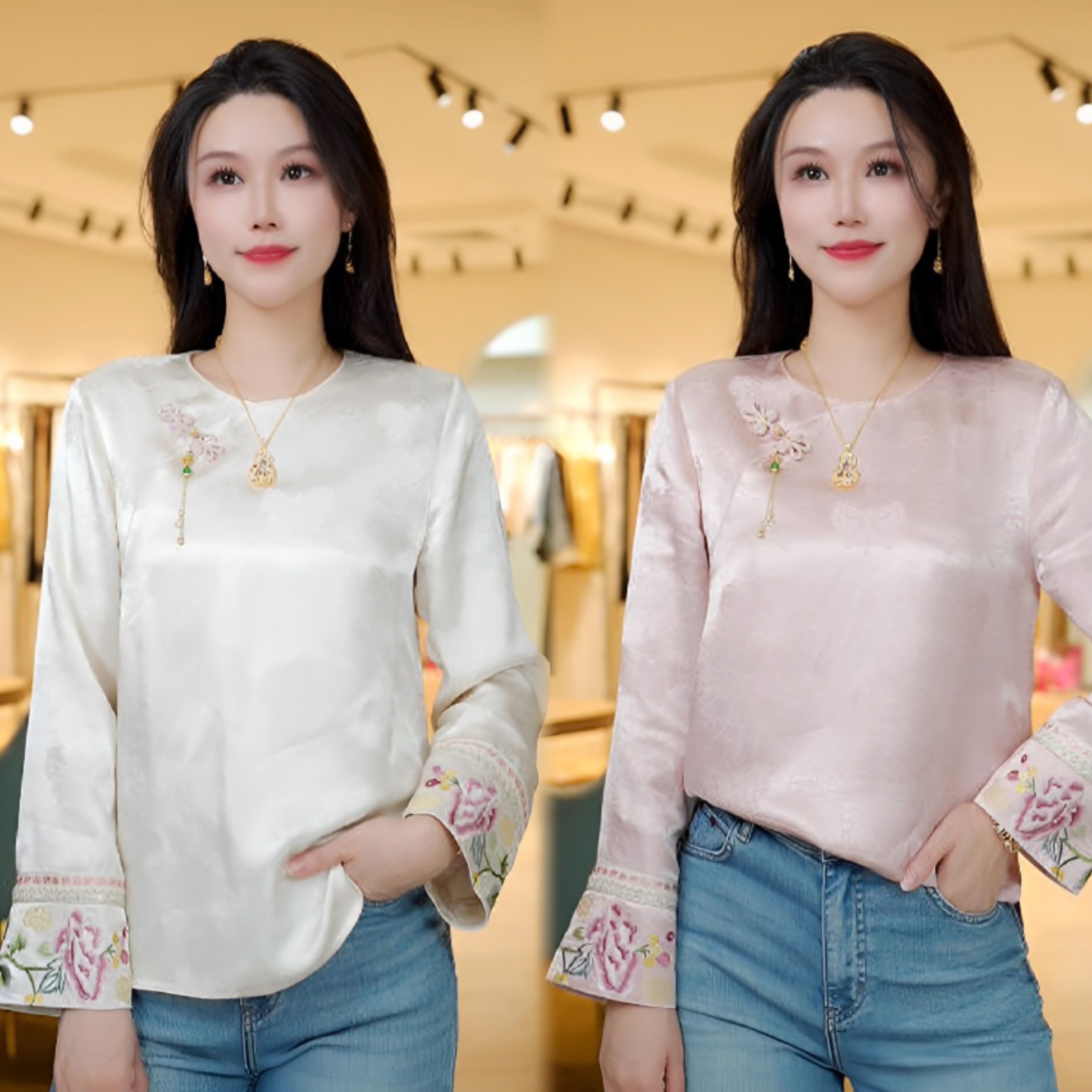 《ELFBOX》2025秋冬醋酸新中式上衣气质百搭中国衬衫6677