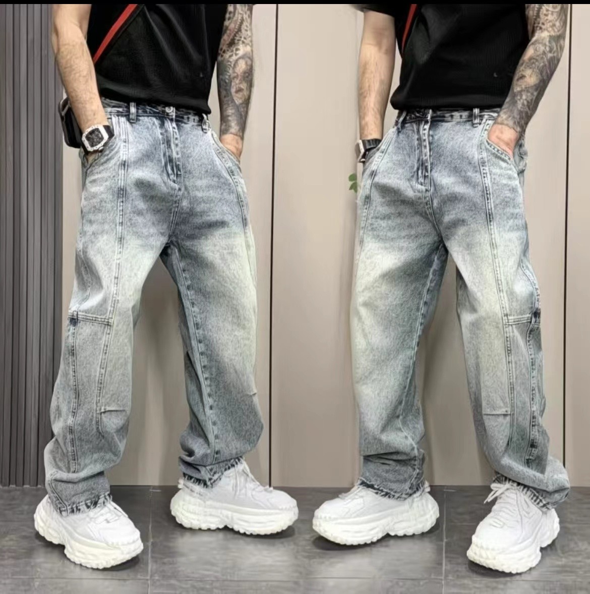 [瑕疵孤品牛仔裤]主播过瑕疵处看清再拍扎染潮流牛仔裤男牛仔裤子