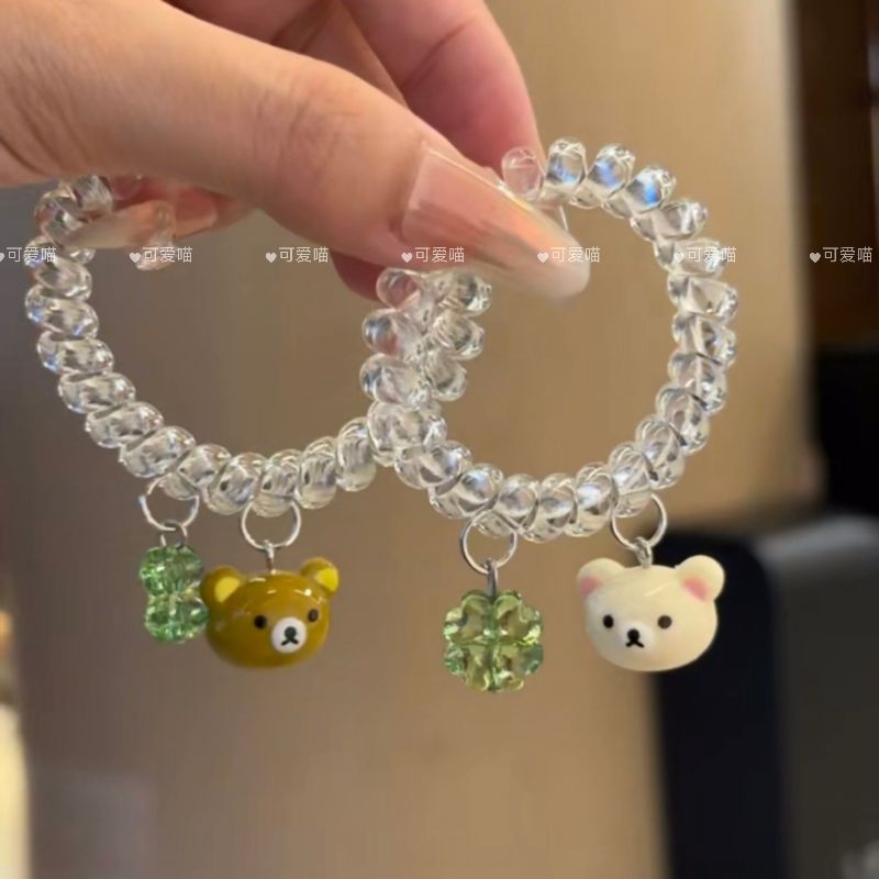 可爱轻松熊清透感透明电话线甜美吊坠发圈头绳无痕清新百搭高弹力