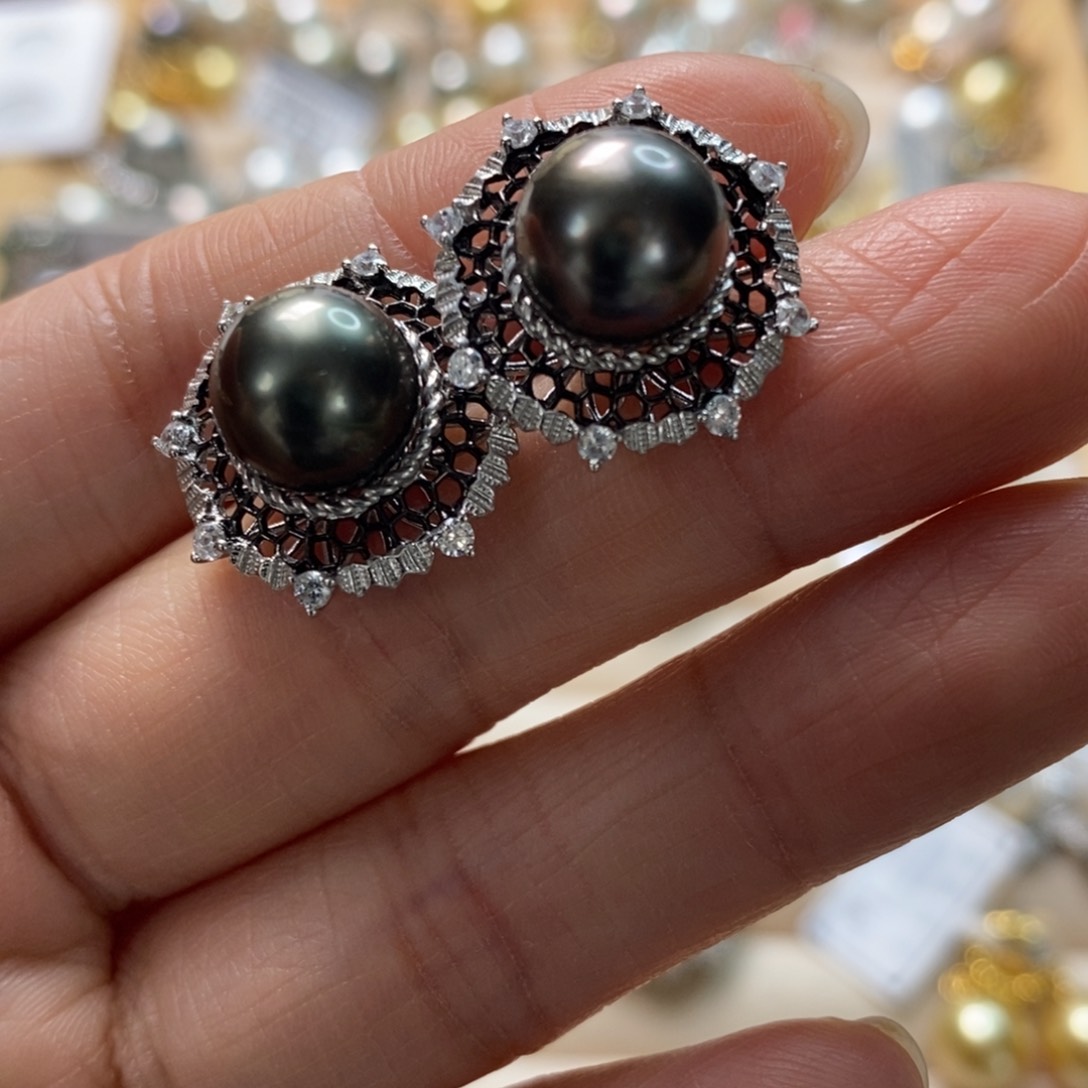 海水珍珠耳饰银S925镶嵌