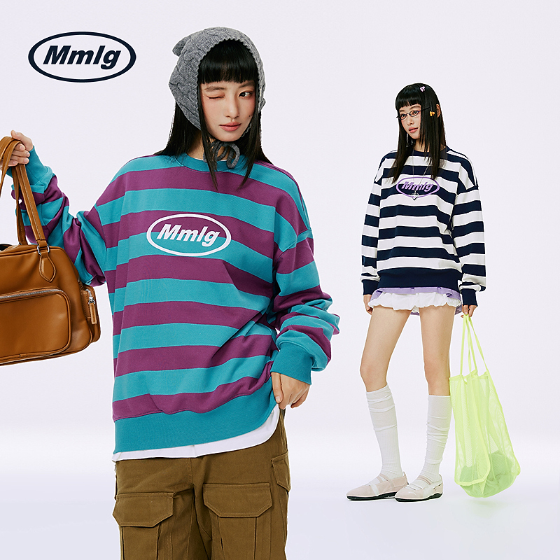 Mmlg2025秋冬新款经典撞色条纹圆领卫衣宽松休闲上衣男女款FQA068