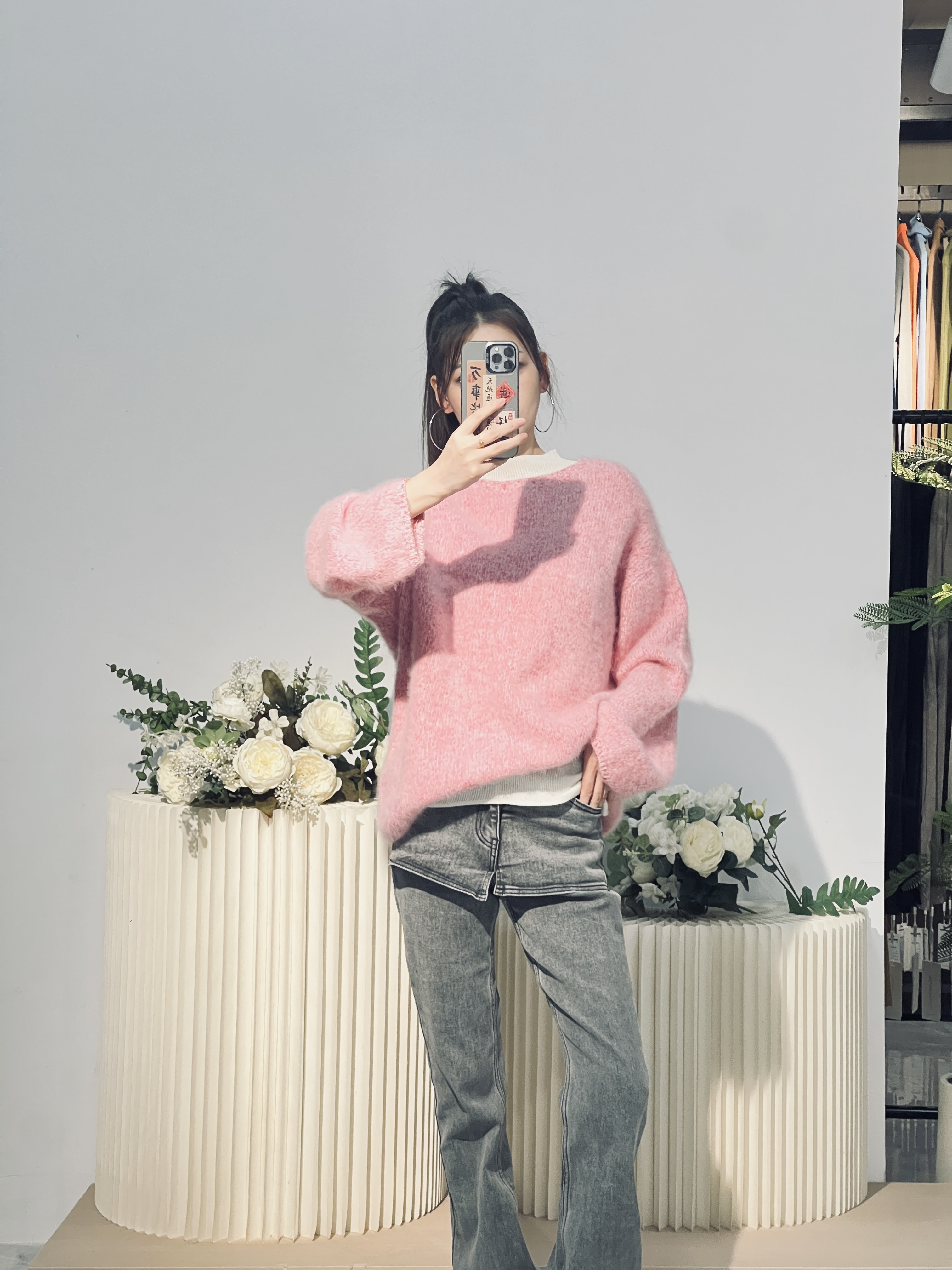 【叙白】花纱拉绒高克重圆领针织衫洋气显瘦毛衣