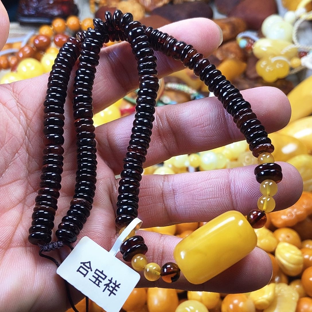 琥珀颈饰未镶嵌焦皮鸡油黄锁骨珠