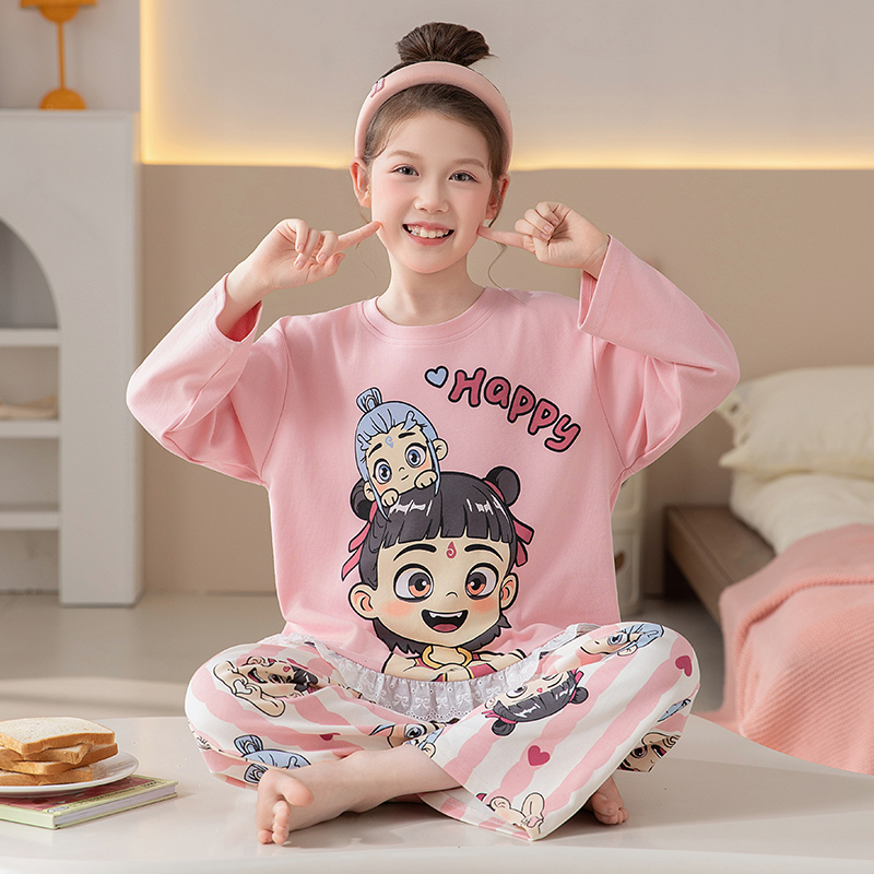bejirog/北极绒时尚卡通甜美风女童纯棉长袖春秋季居家睡衣两件套