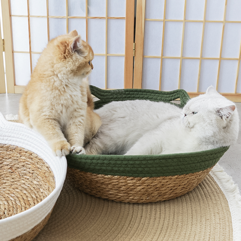 藤草编日式猫窝夏季半封闭草编猫窝垫大号四季通用宠物窝宠物用品