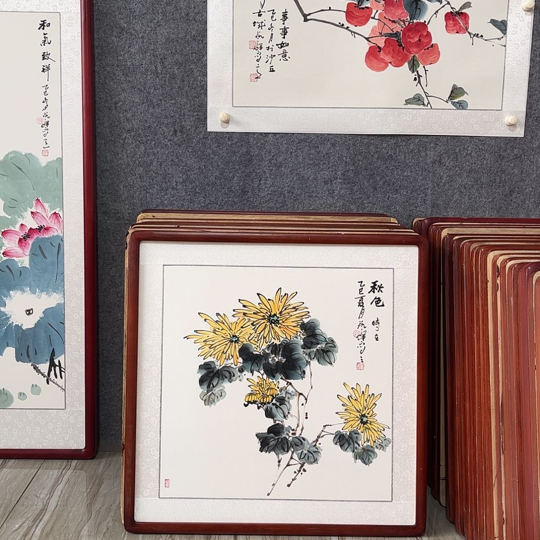 国画书画作品带框63×63
