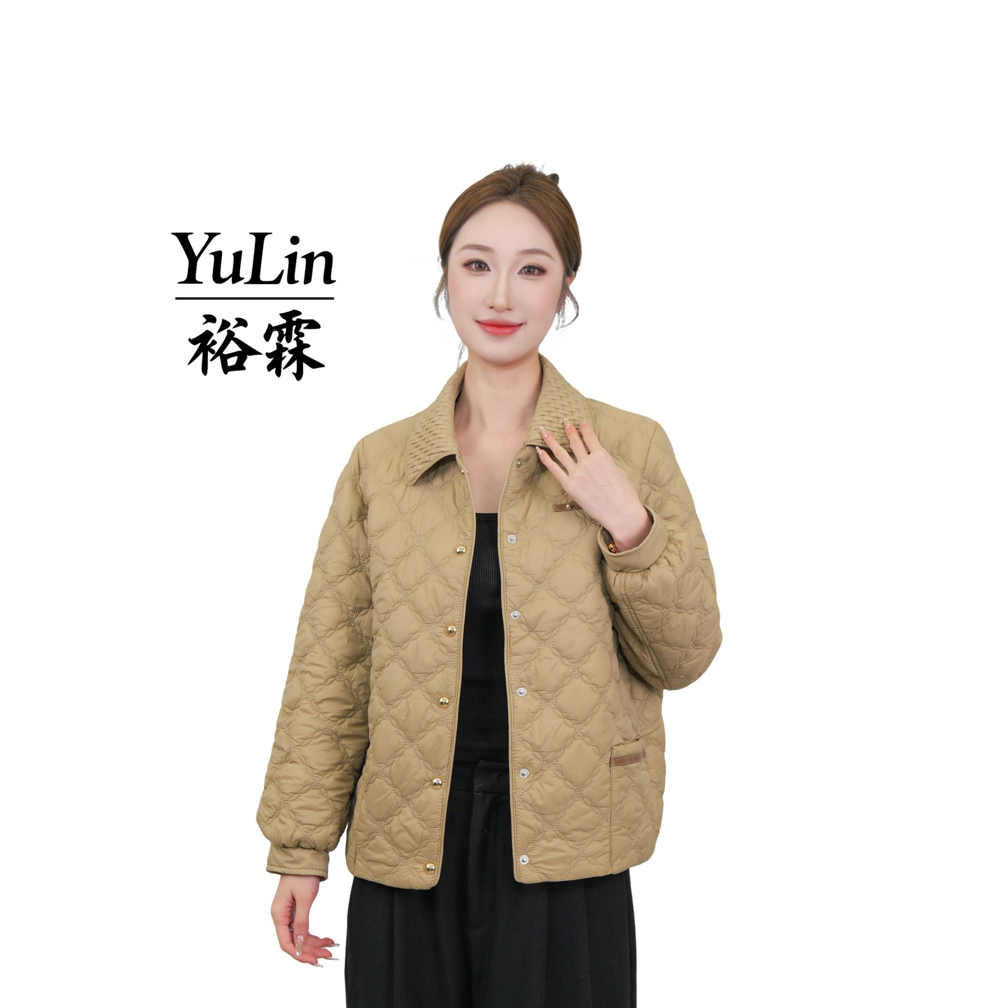 妈妈装秋冬新款中老年翻领菱格纹气质棉服加厚保暖百搭外套