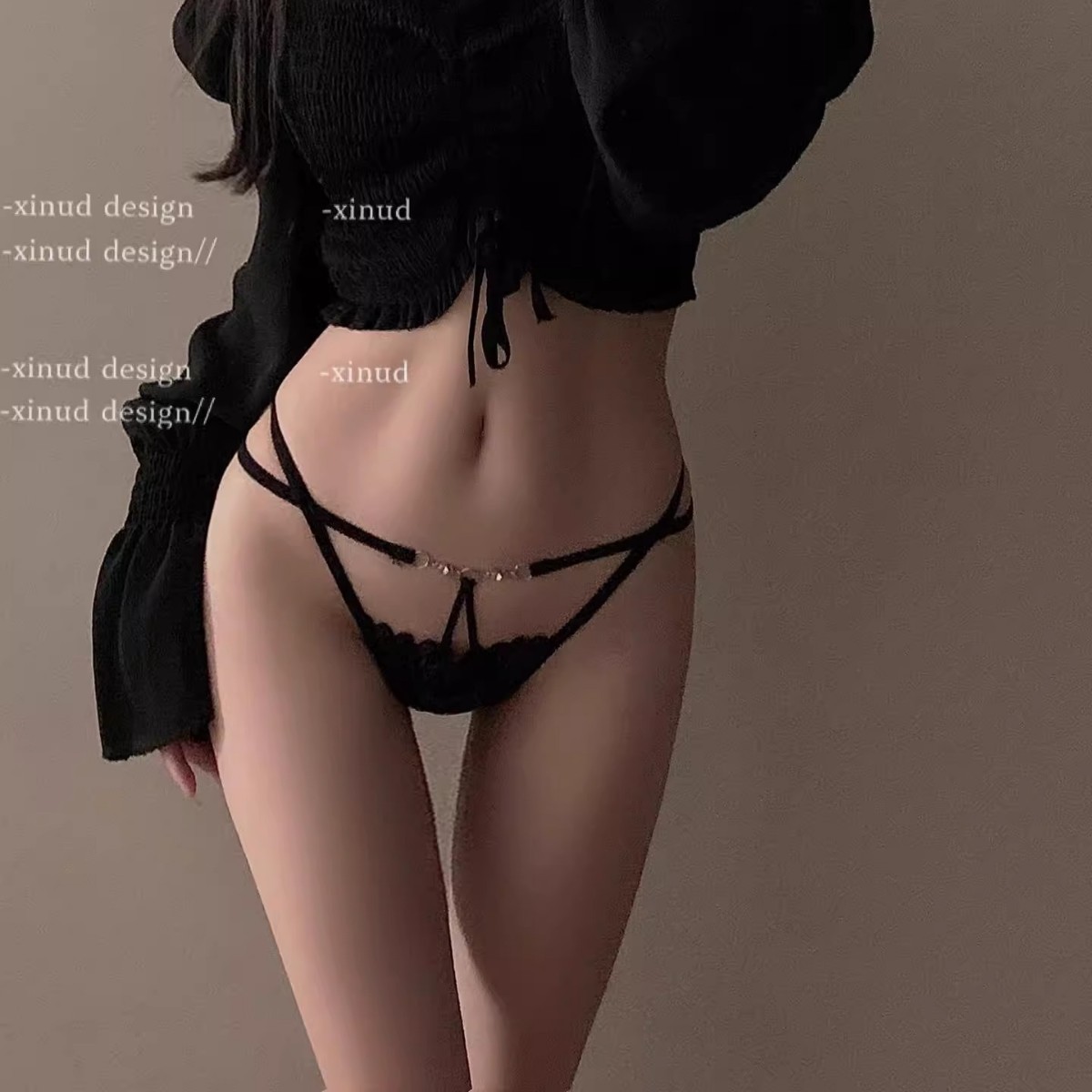 纯交叉法式欲性感女士内裤蕾丝女透视纯诱惑欧美绑带镂空欲批美臀