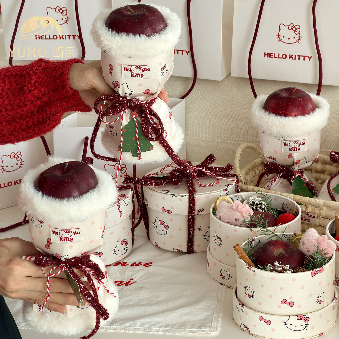 屿后 【2025】圣诞节Hellokitty苹果盒材料包平安夜抱抱桶diy包装