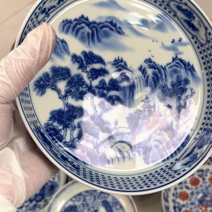 瓷片白青花山水大壶承全品