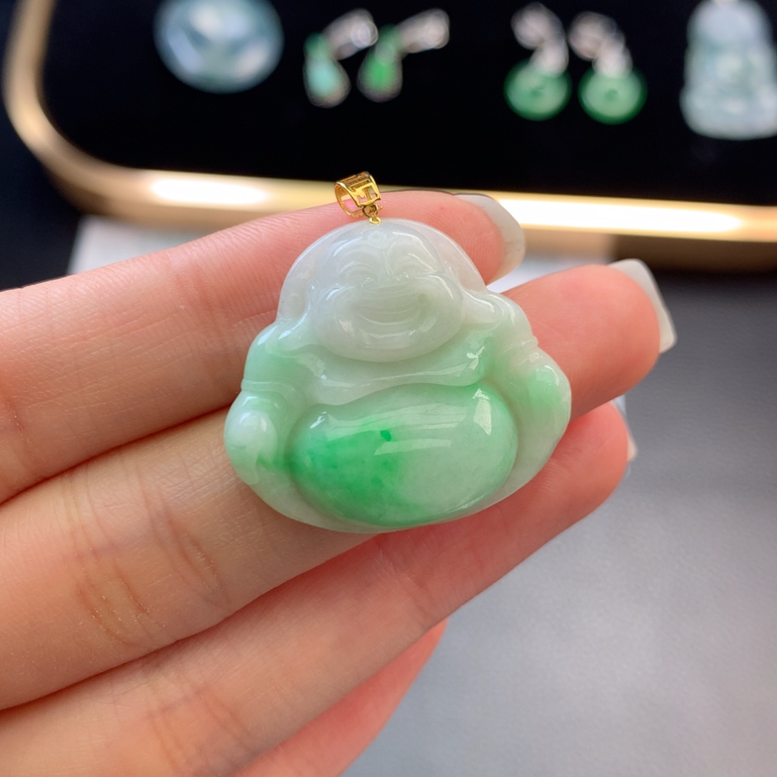 翡翠18K金镶嵌挂件48小时鉴赏期  退货不扣服务费