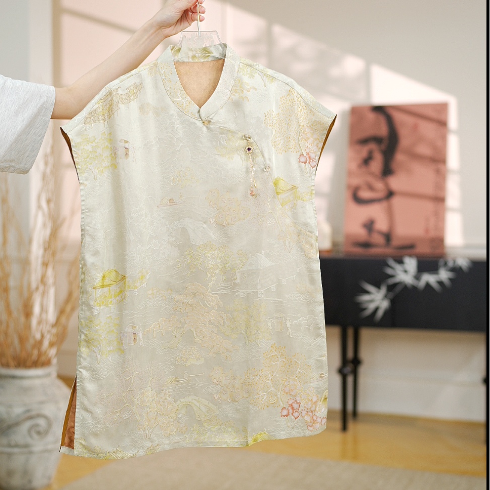 绿韵｜新中式国风时尚百搭重磅上衣奥黛长款小衫-5319