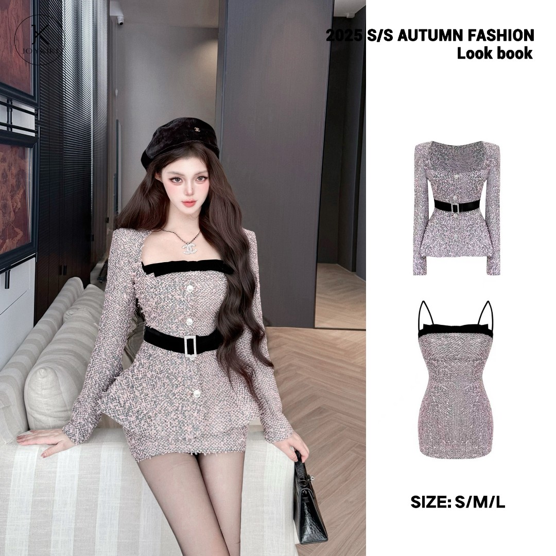 JOY KIKI鹅了么【顶楼千金】秋冬小香风粗发呢显瘦高定套装J25C503