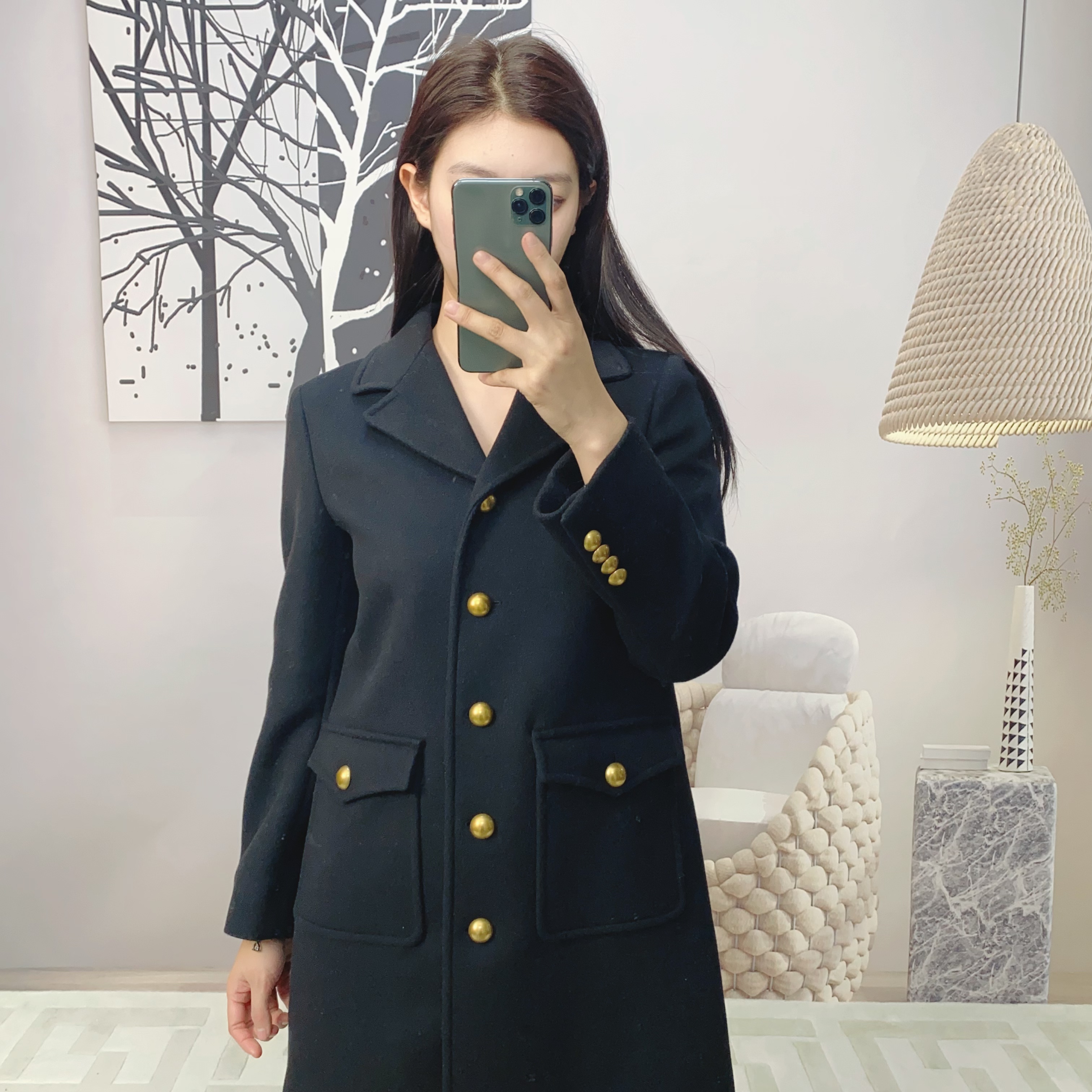 95新 GUCCI/古驰 麦殿/毛呢大衣黑色165/88Y/241210VZZGD04