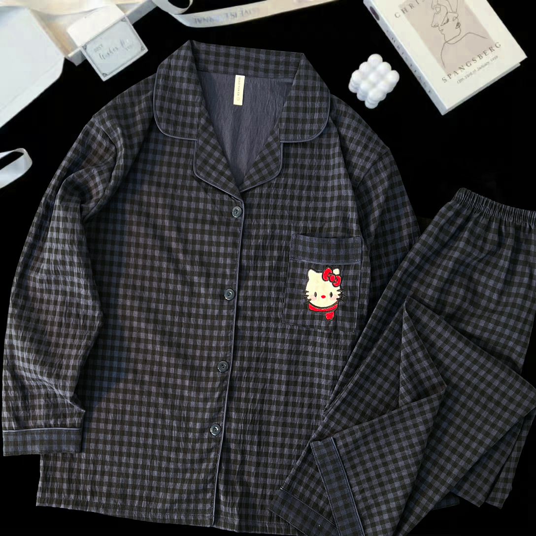 韩版甜美薄款长袖春秋季睡衣女士宽松可爱卡通大码休闲家居服套装