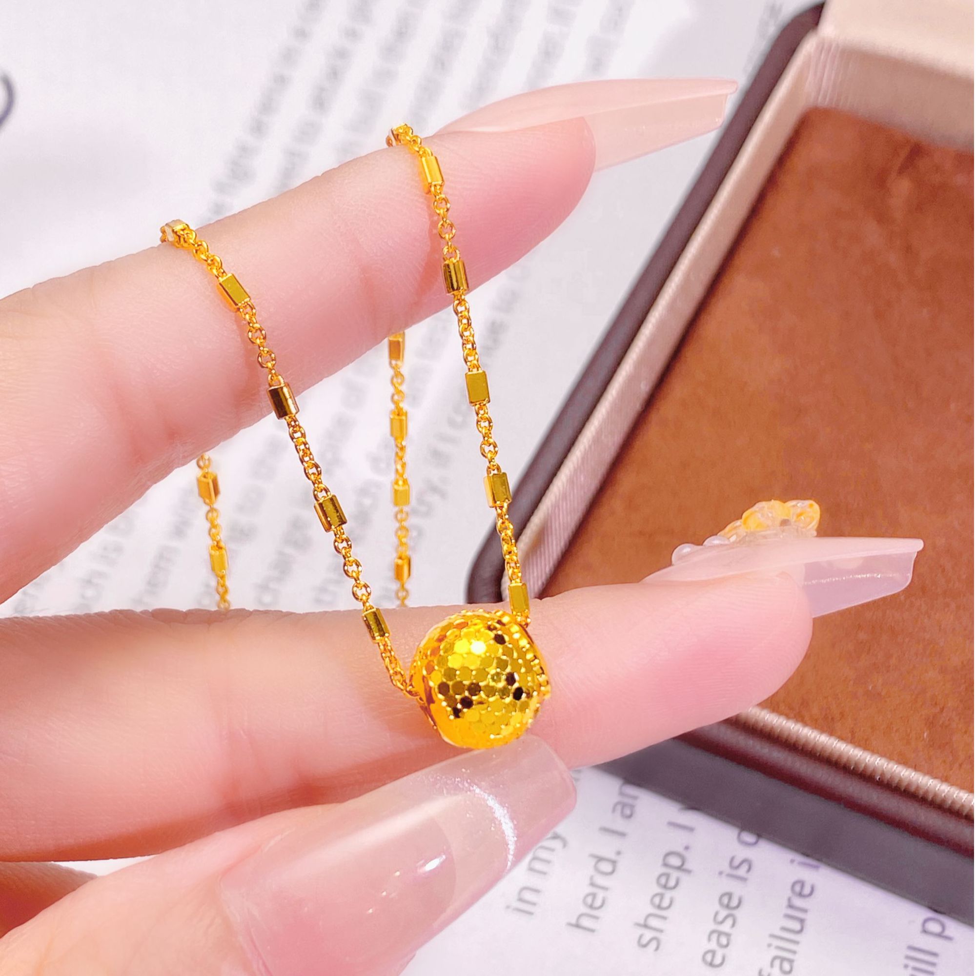 铜合金项链 新中式龙鳞有求必应项链女高级感立体球球时尚锁骨链