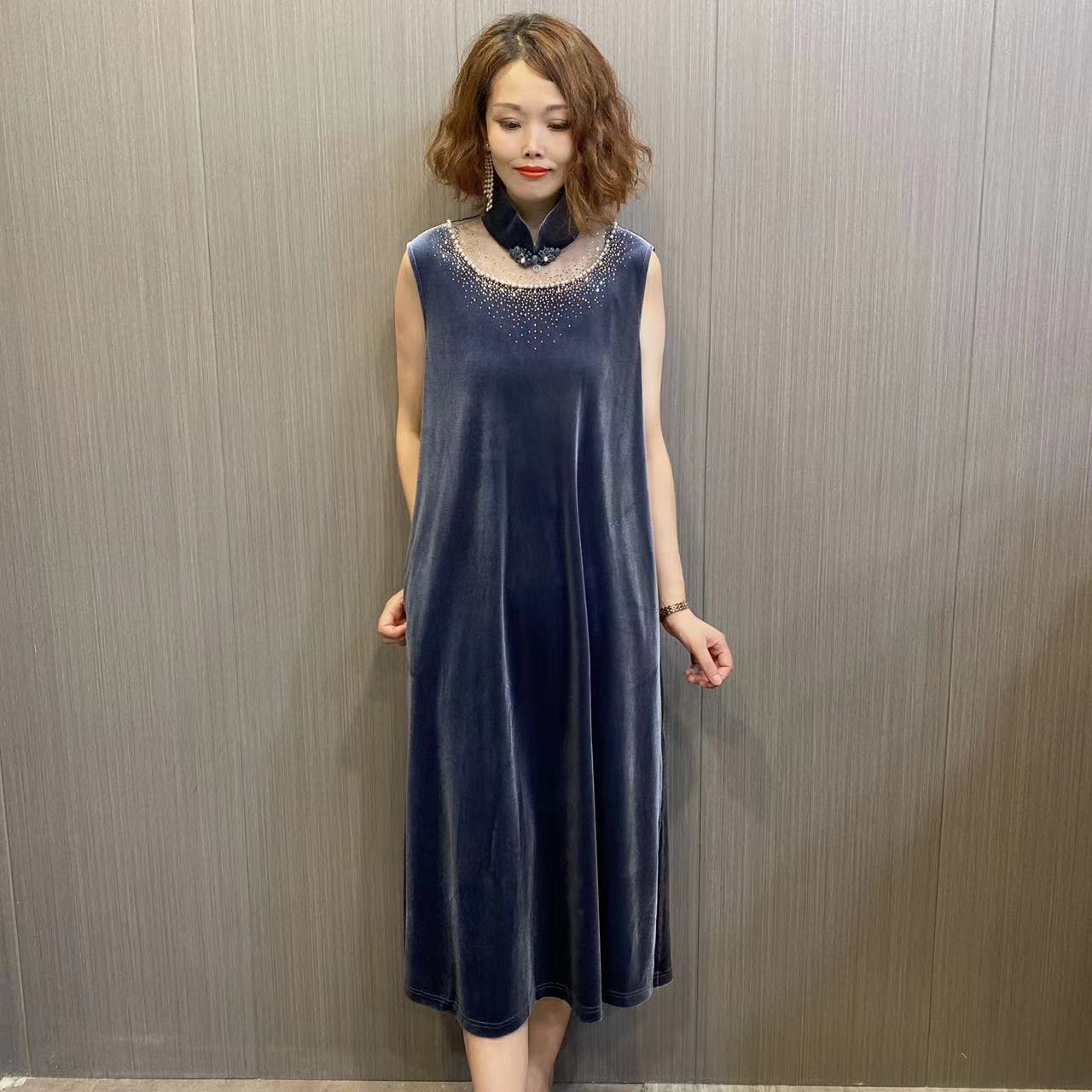233119设计师洋气宽松优雅黑色轻奢名媛时尚气质高端长款连衣裙