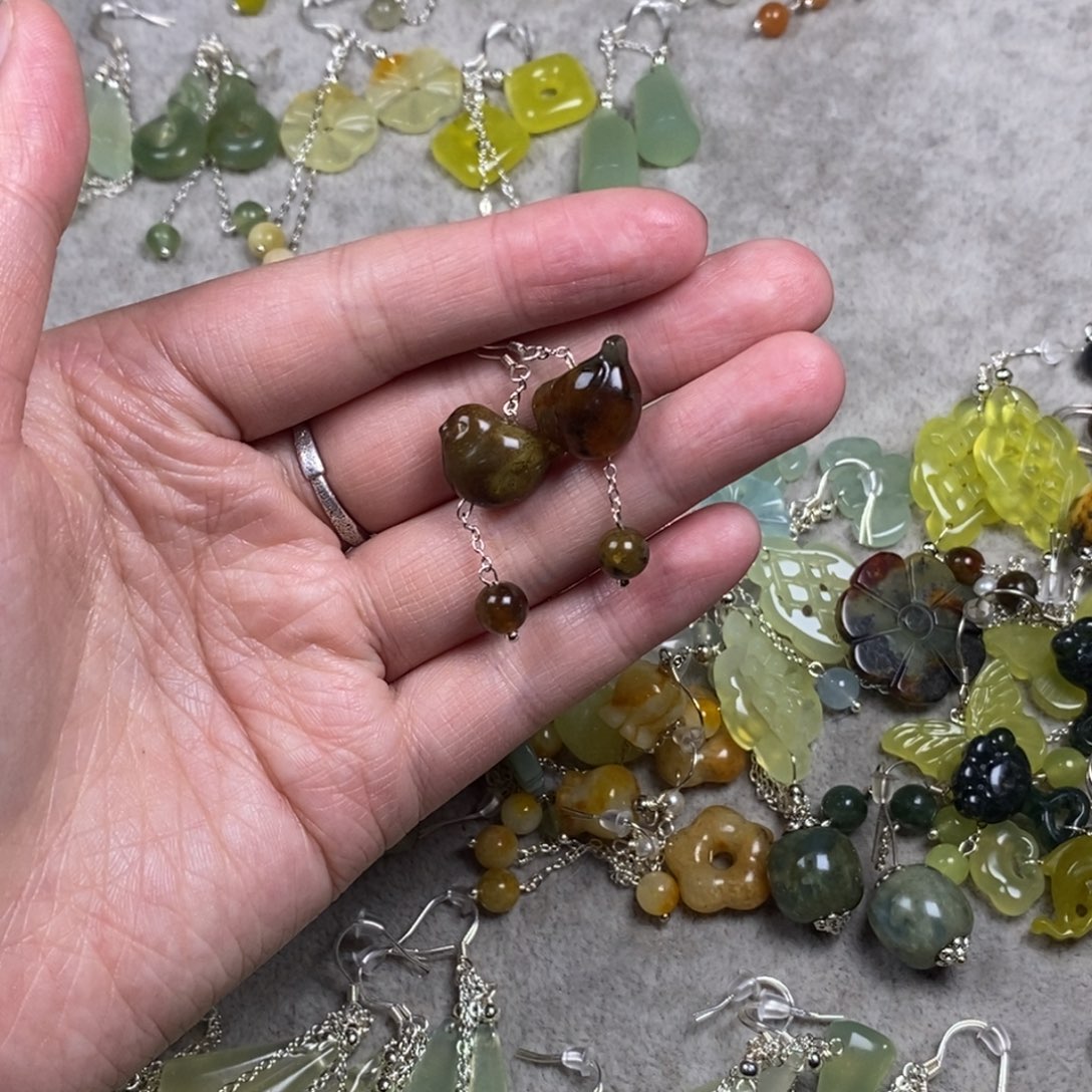 蛇纹石玉未镶嵌挂件耳饰耳环项链