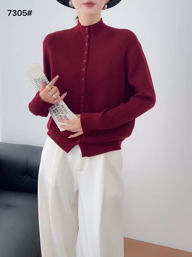 XUANXZAI【打底衫】女针织厚款常规保暖常规款衫女士长袖红色7305