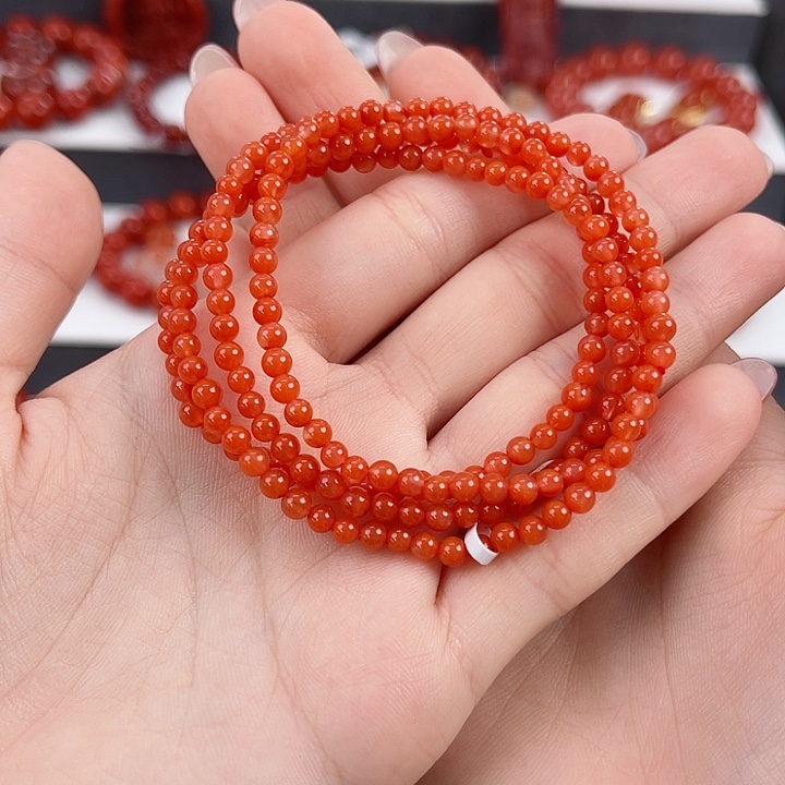 未镶嵌保山滴水洞柿子红3mm多圈南红玛瑙
