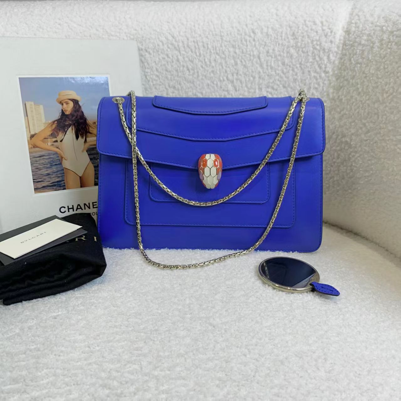 99新 BVLGARI/宝格丽 壹臻/深蓝色珐琅蛇头包中号 94259935